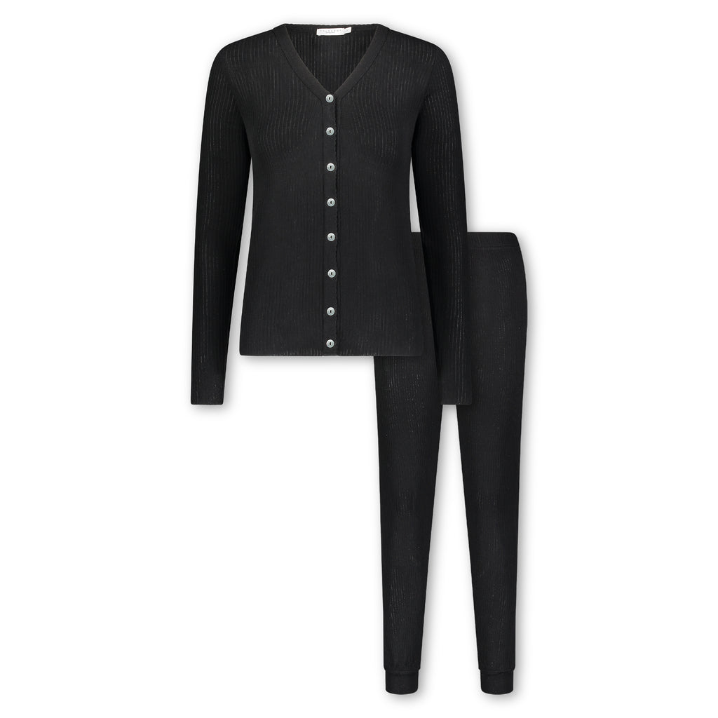 Polkadot JANE SLOUCHY RIB PJ SET ~ BLACK