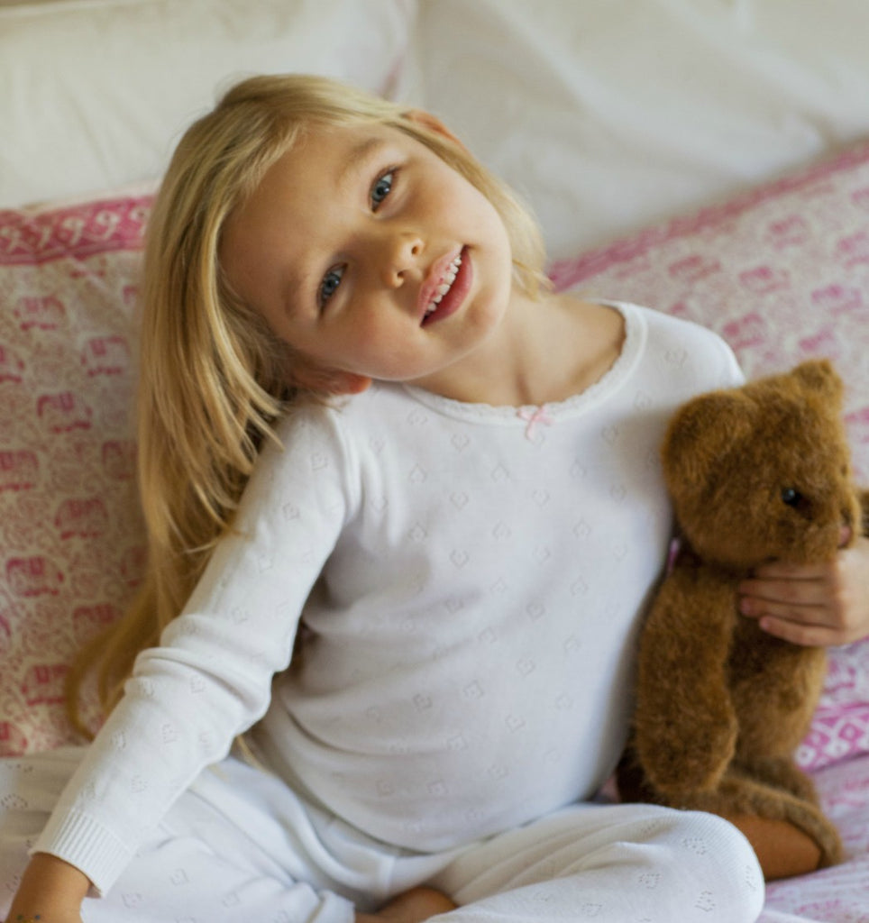 Polkadot GIRLS & BABY CREW Long Sleeve - Pearl White Hearts Pointelle -Restocked