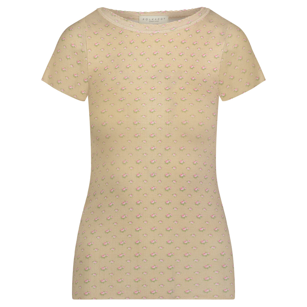 Polkadot TAUPE DITSY ROSE Print REBECCA CREW SS