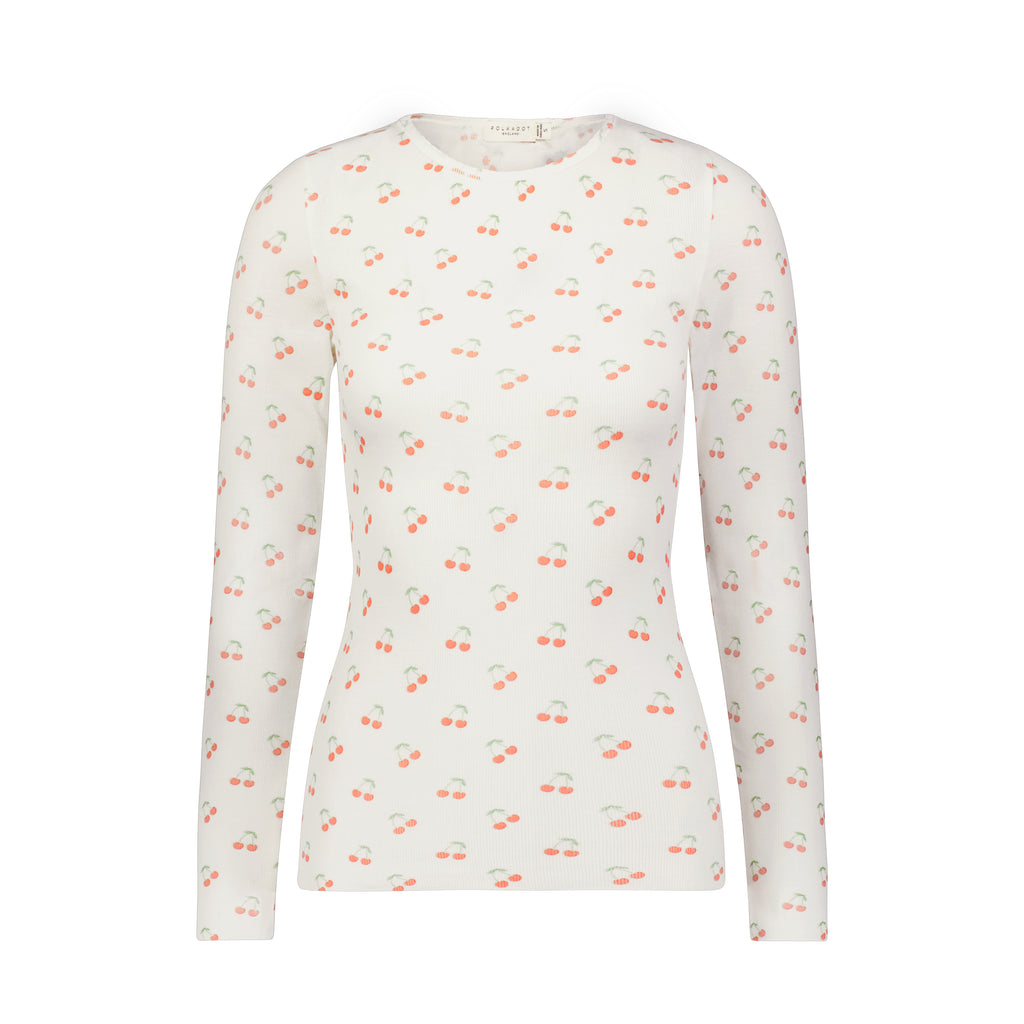Polkadot VAL CREW Fitted Long Sleeve - Cherry Print