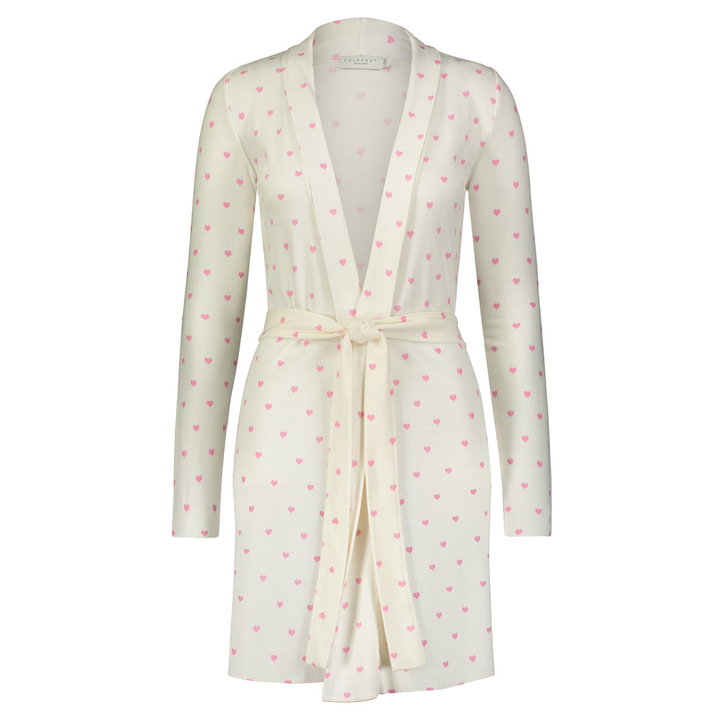 Polkadot Cardigan ROBE - Pink Hearts Print