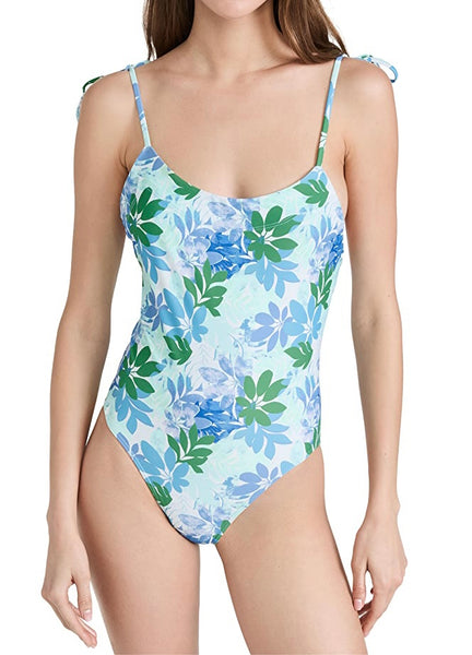 Teen Girls Ditsy Floral Print Rib Cut-out One Piece Swimsuit