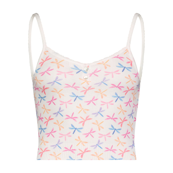 Polkadot DRAGONFLY Print CROP HENLEY CAMISOLE