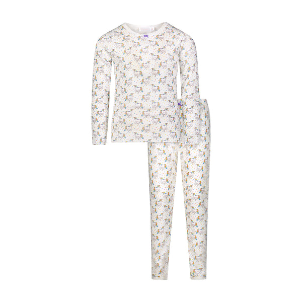 Polkadot Girls Classic Set Crew LS & Pant - Unicorn Print