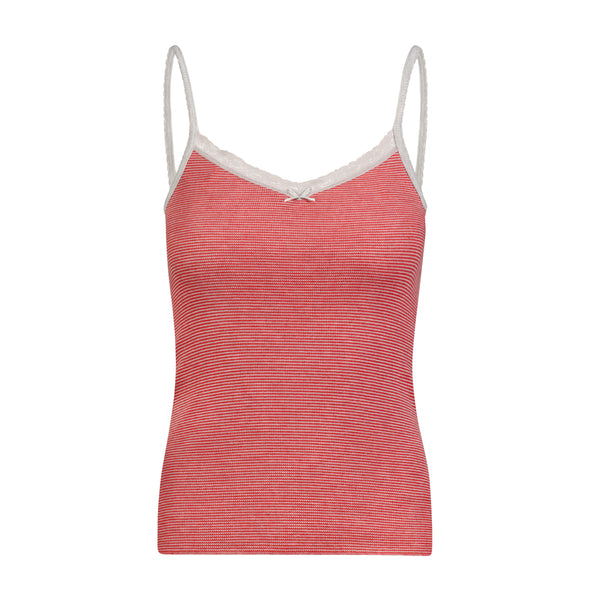 Patti Classic Fitted Cami - Red/Grey Mini Stripe