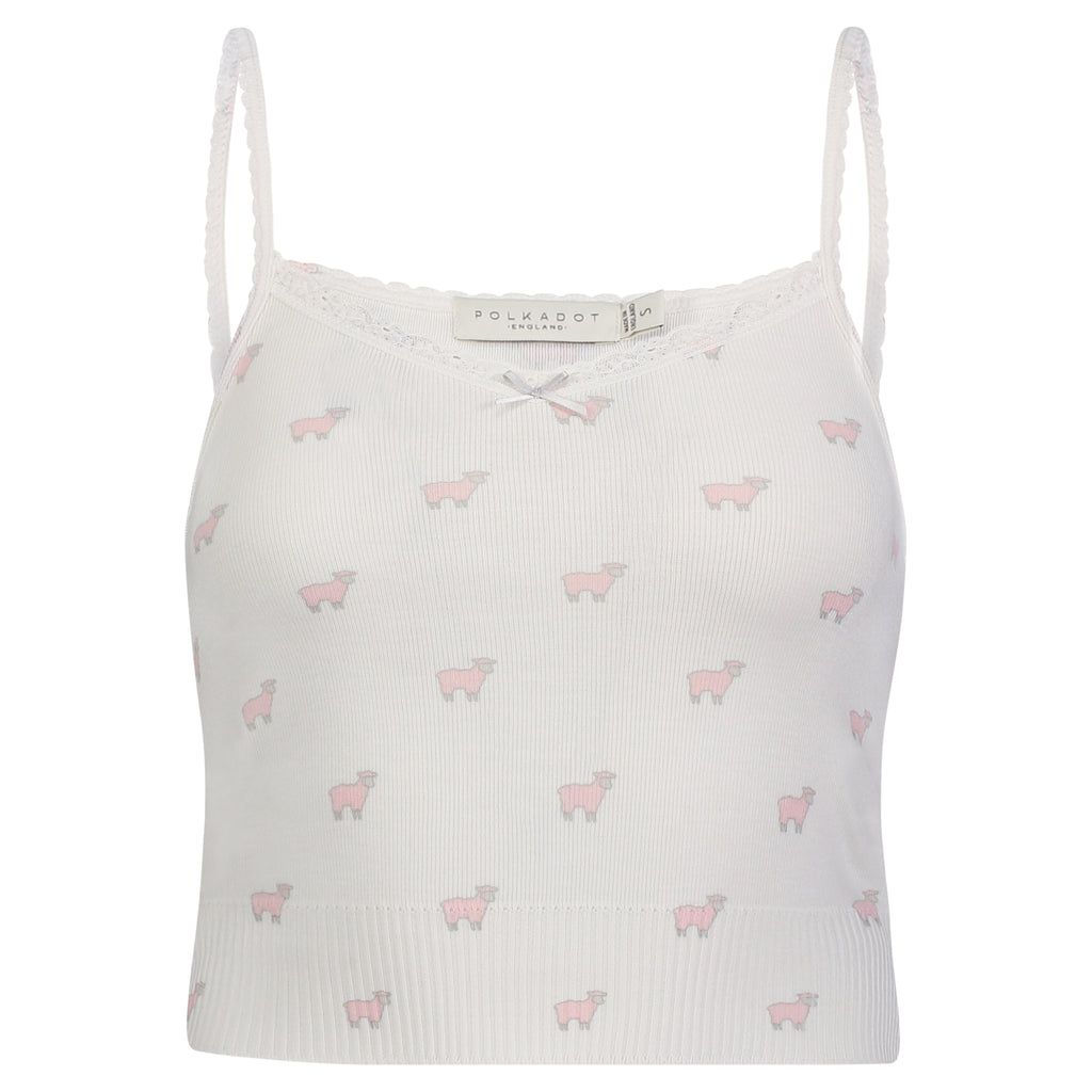 Polkadot SET Liz Crop Cami & Long Short - Pink Sheep Print