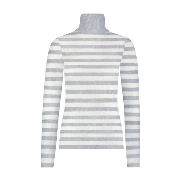 Polkadot ALI TURTLENECK Fitted - Wide Rib Stripe Heather Grey /Ivory