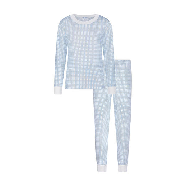 Polkadot BOYS 2 pc SET CREW LS & PANT Blue Gingham Print