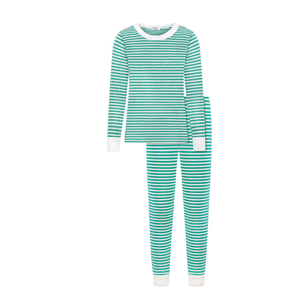 Polkadot BOYS CLASSIC SET CREW LS & PANT - Green Sailor Stripe
