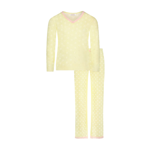 Polkadot GIRLS 2 pc SET V NECK LS & PANT Lemon Yellow Vintage Hearts