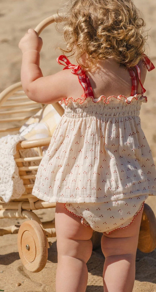 WILD WAWA~ Embroidered smock set in cherries