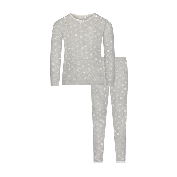 Polkadot GIRLS & BABY CLASSIC SET Crew LS & Pant - Heather Grey Hearts Pointelle