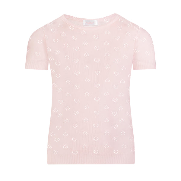 Polkadot Girls Isabel Tee - Ballet Pink Hearts Pointelle