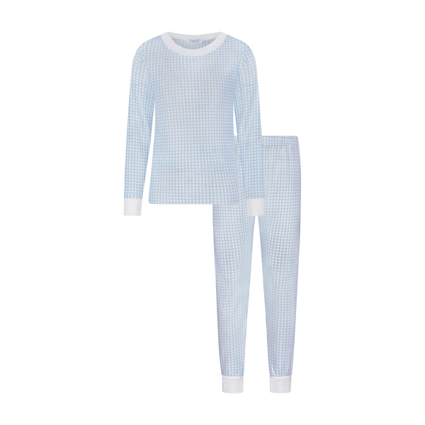Polkadot BOYS 2 pc SET CREW LS & PANT Blue Gingham Print