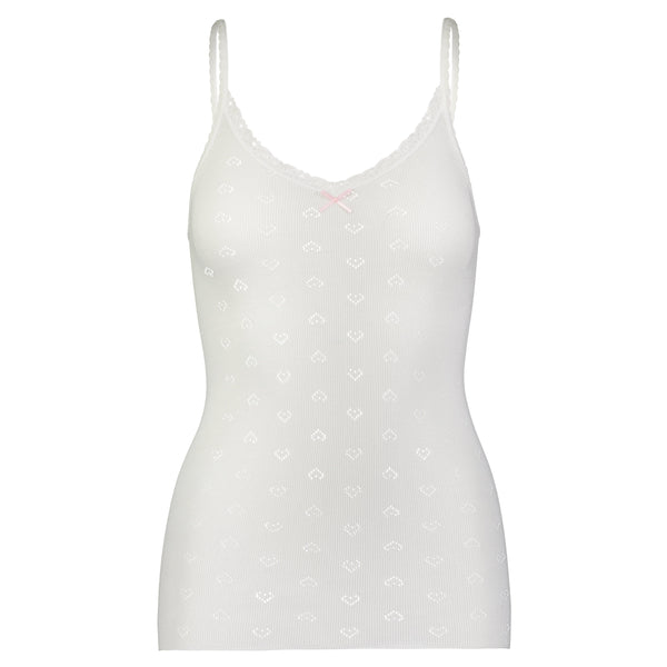 Polkadot PATTI CAMISOLE Pearl White Vintage Hearts w Cluny Lace