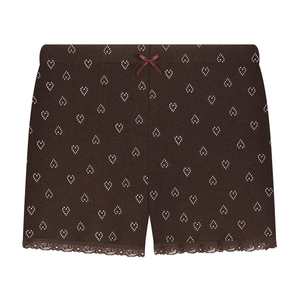 Polkadot SHORT Mid Rise - Brown Hearts Pointelle