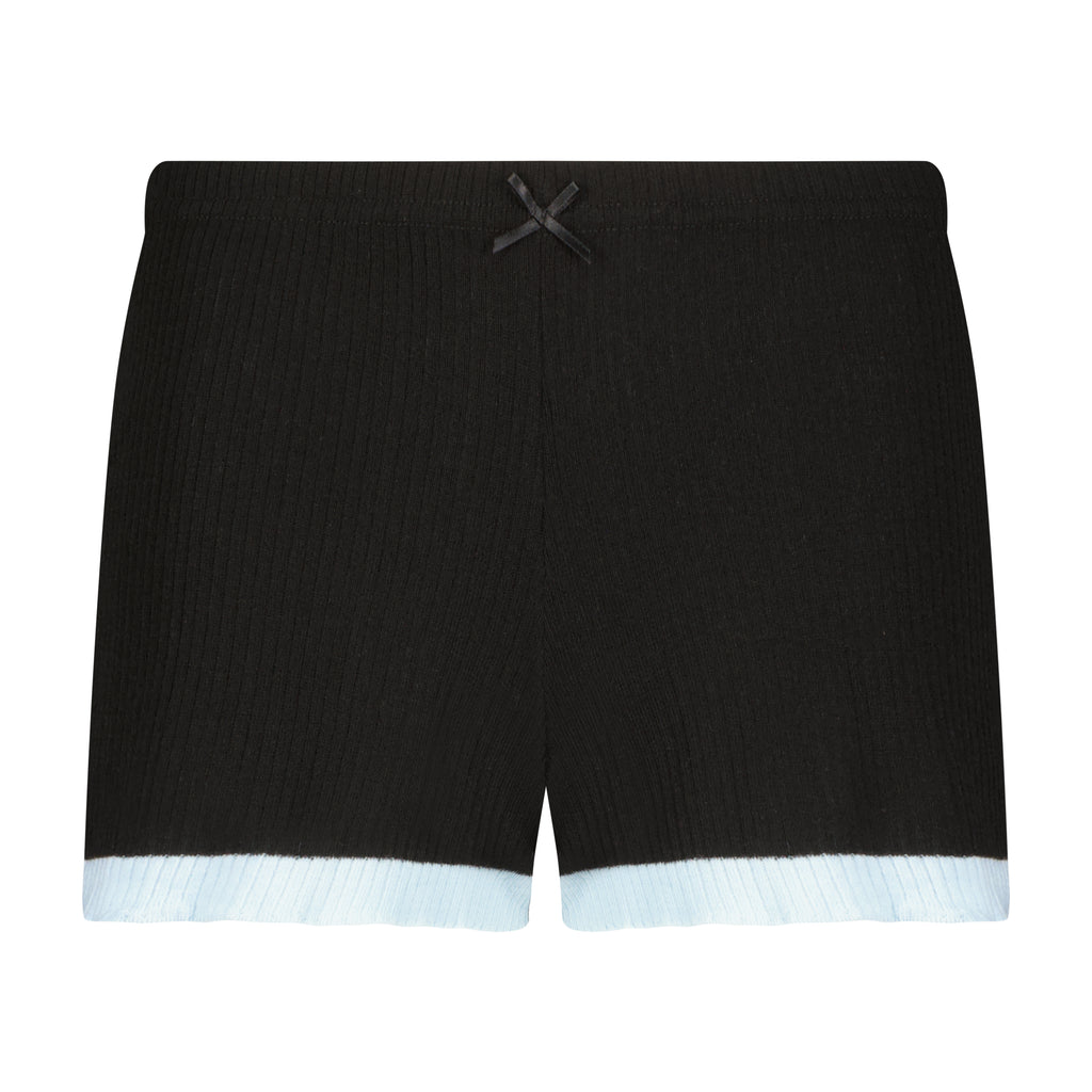 Polkadot SET Nan Slouchy Tee & Short Mid Rise - Black Rib Knit w Blue