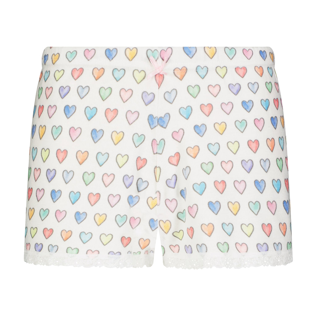Polkadot SET Baby Crop Tee & Short Mid Rise - Rainbow Hearts Print