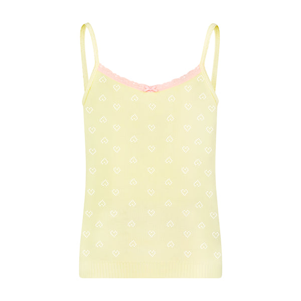 Polkadot GIRLS CAMISOLE Lemon Yellow Vintage Hearts w Pink Lace