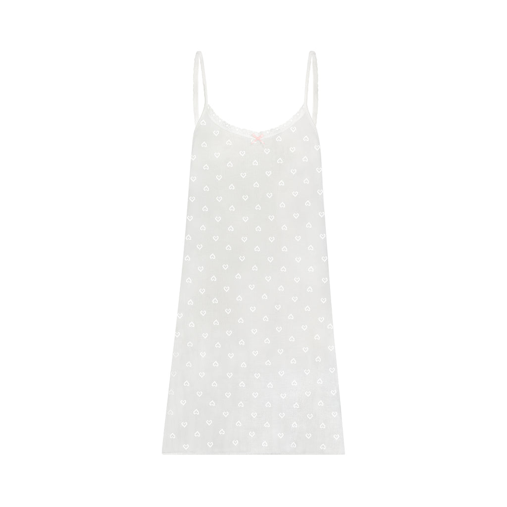 Polkadot A LINE SHORT GOWN Pearl White Vintage Hearts Pointelle