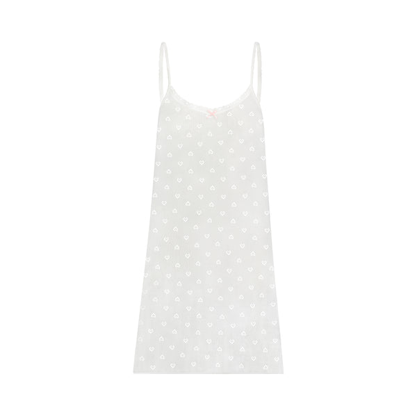 Polkadot A LINE SHORT GOWN Pearl White Vintage Hearts Pointelle