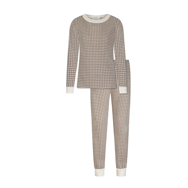 Polkadot BOYS SET Crew LS & Pant - Brown Gingham Print