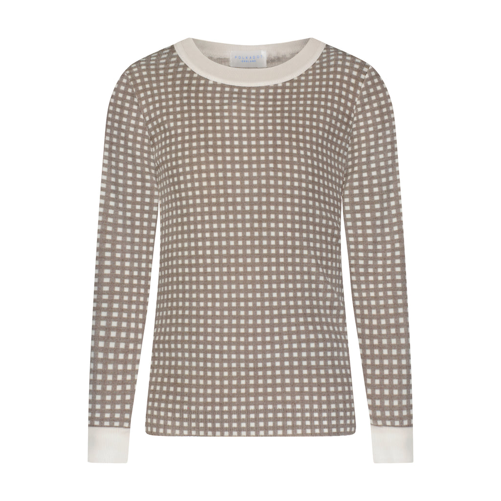 Polkadot BOYS SET Crew LS & Pant - Brown Gingham Print