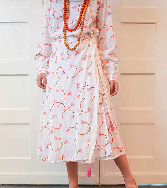 NIMO WITH LOVE~Chevrid cotton skirt with dandelion embroidery.