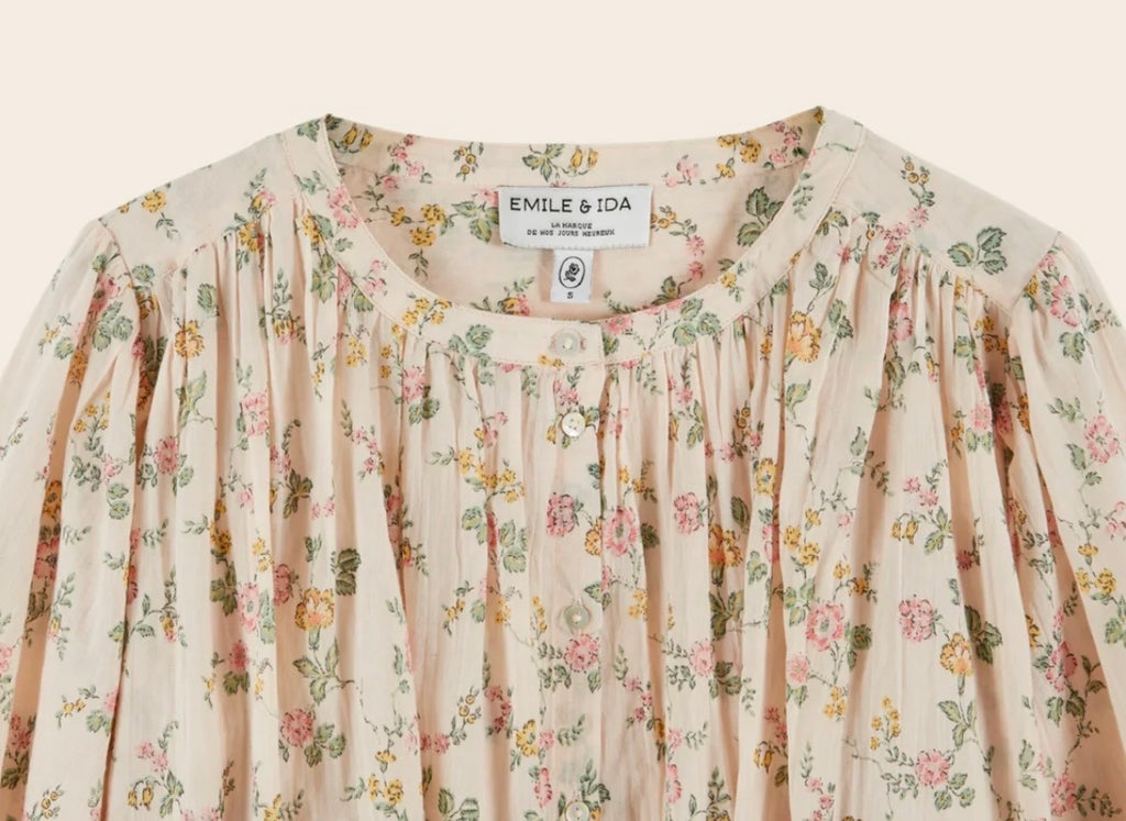 EMILE ET IDA~ Dounia rose floral cotton blouse