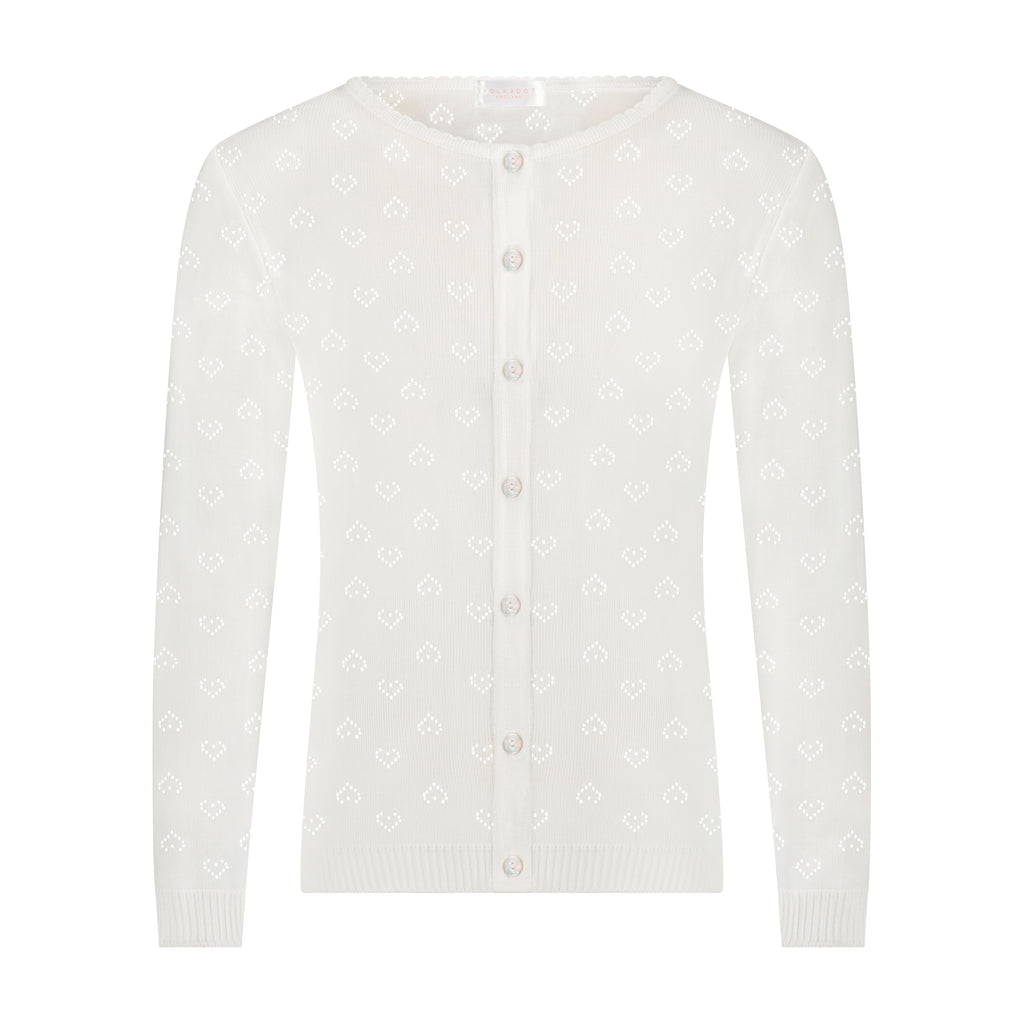 Polkadot Girls Lottie Set Cardigan & Cami - Ivory Hearts Pointelle
