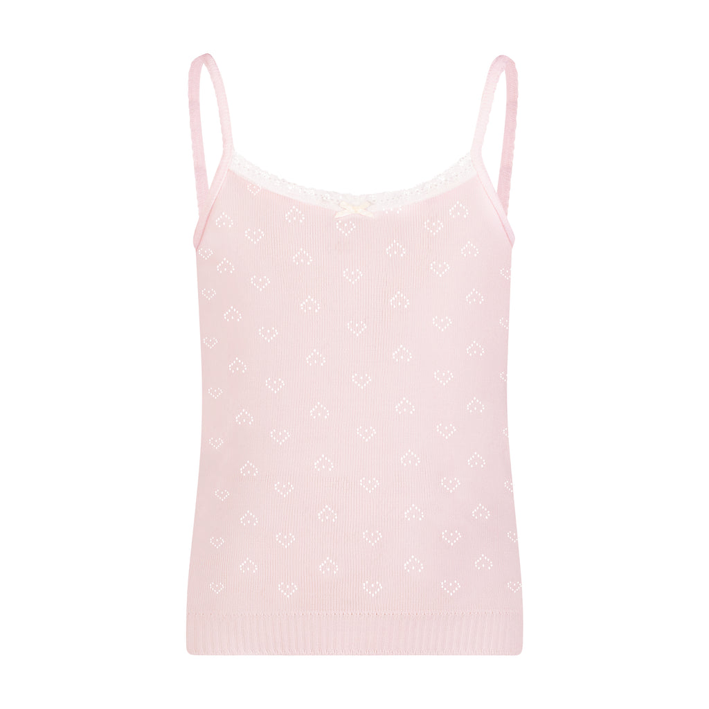 Polkadot Girls Lottie Set Cardigan & Cami - Ballet Pink Hearts Pointelle