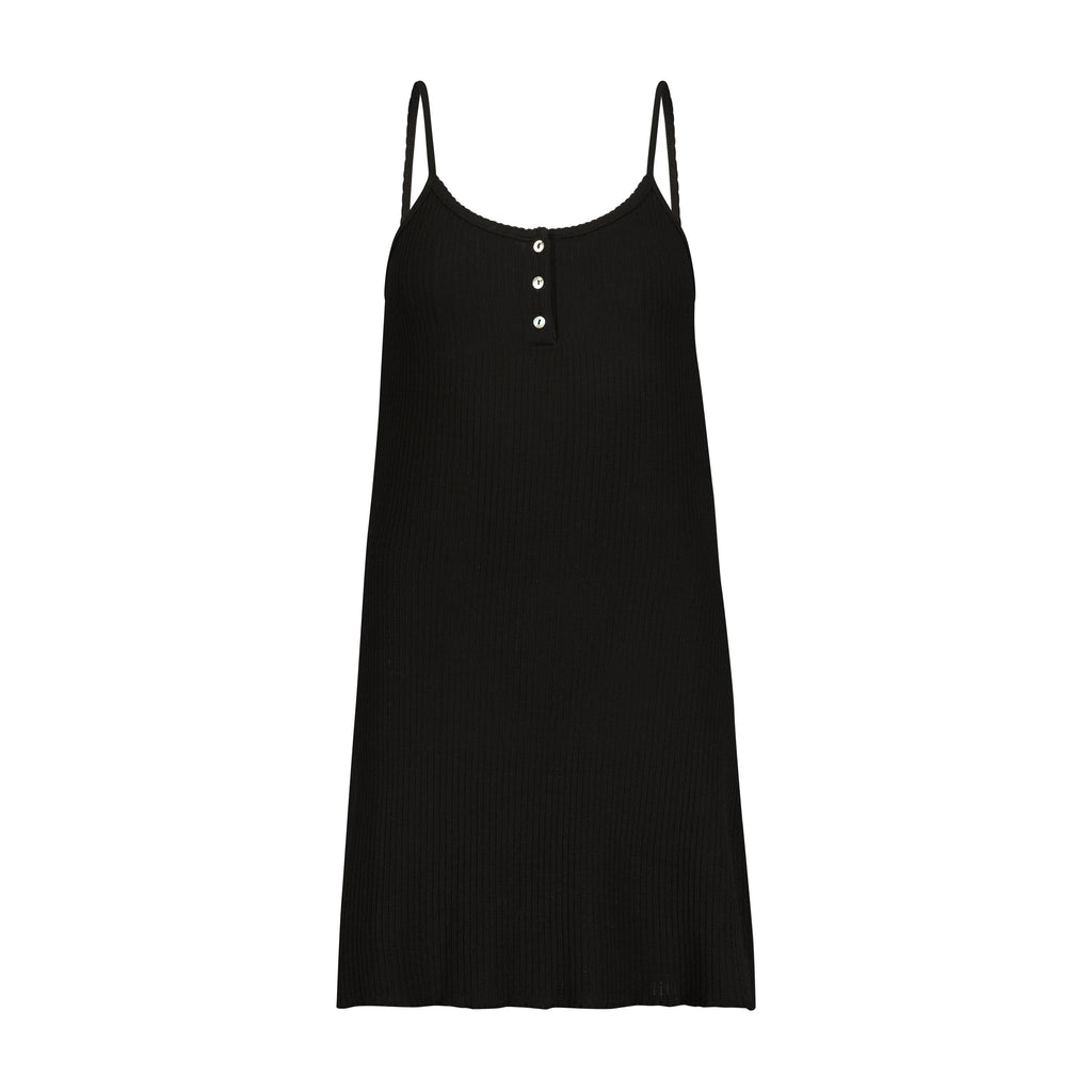 Polkadot A LINE HENLEY SHORT GOWN - Black Rib Knit w Black Velvet Plac | RELAX HAMPTON Polkadot A LINE HENLEY SHORT GOWN - Black Rib Knit w Black Velvet Plac | RELAX HAMPTON