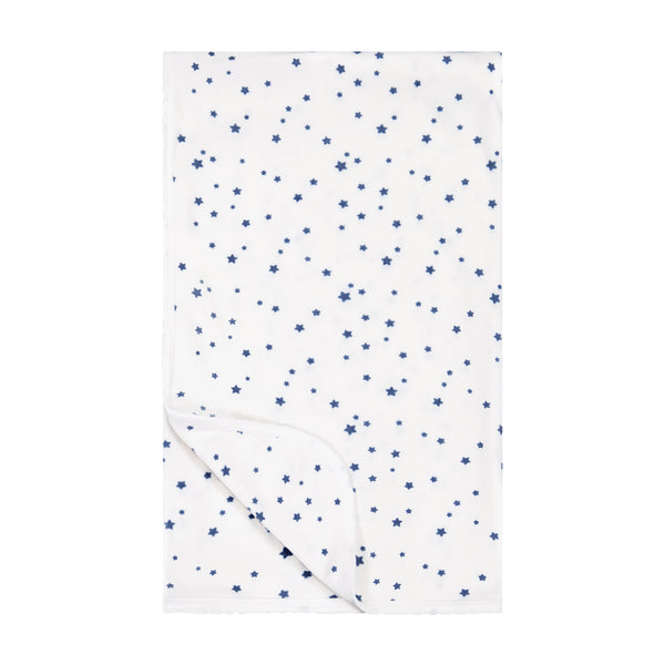 Polkadot BABY BLANKET - Navy Stars Print on Ivory
