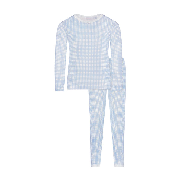 Polkadot GIRLS 2 pc SET CREW LS & PANT Blue Gingham Print