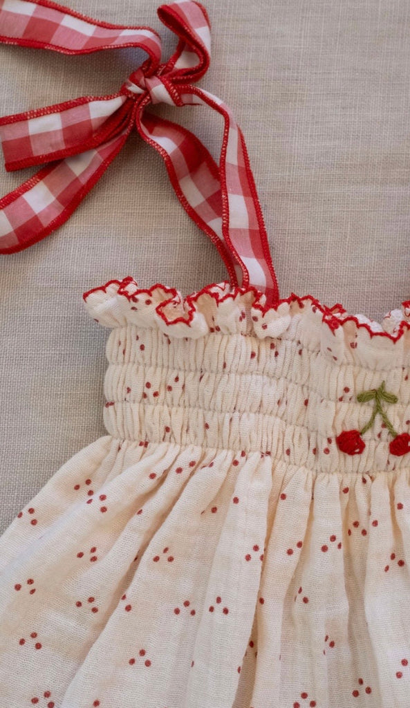 WILD WAWA~ Embroidered smock set in cherries
