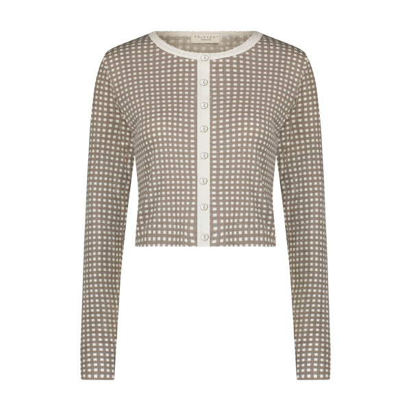 Polkadot CROP CARDIGAN - Brown Gingham Print