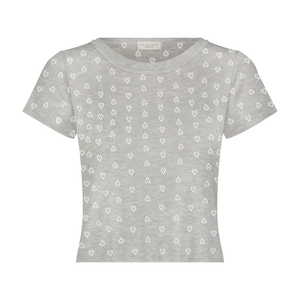 Polkadot BABY CROP TEE - Heather Grey Hearts Pointelle
