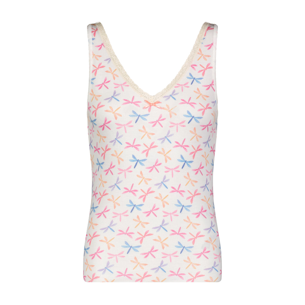 Polkadot SET V Neck Tank & Long Short Hi Rise - Dragonfly Print