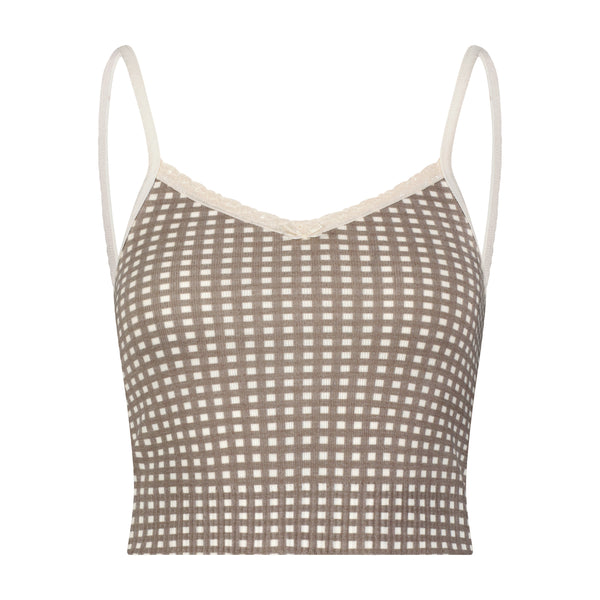 Polkadot LIZ CROP CAMI - Brown Gingham Print