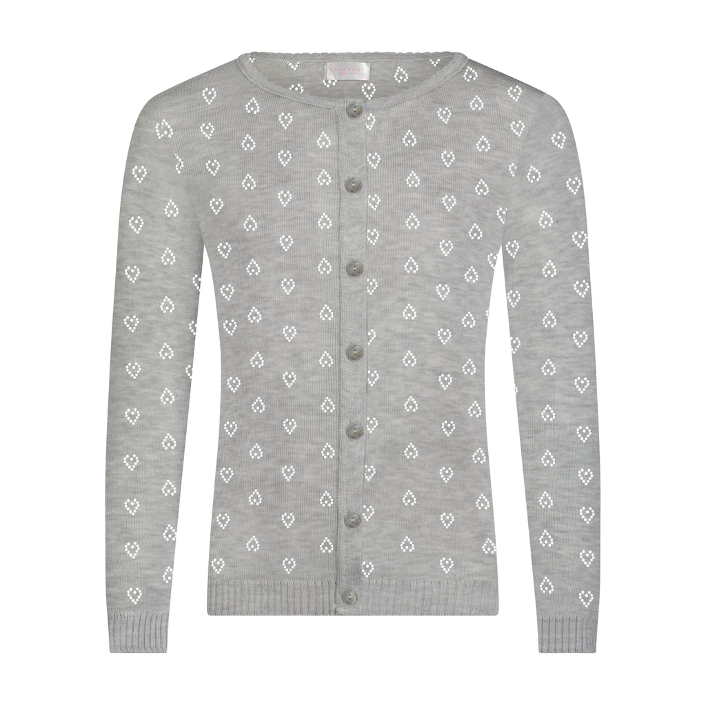Girls Chloe Cardigan & Long Sleeve Tee Set - Heather Grey Hearts Pointelle