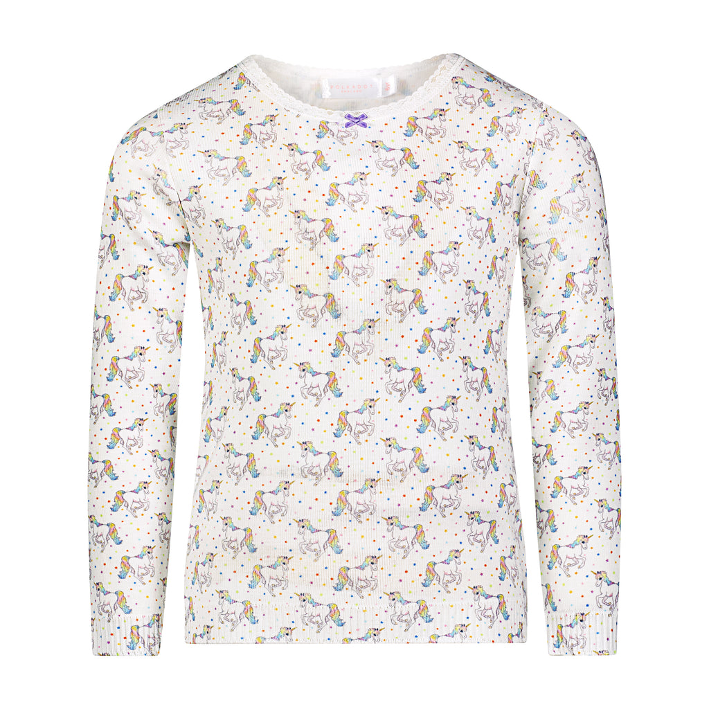 Polkadot Girls Classic Set Crew LS & Pant - Unicorn Print