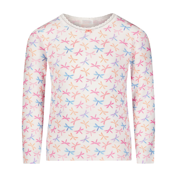 Polkadot GIRLS DRAGONFLY Print CREW LS w Lace