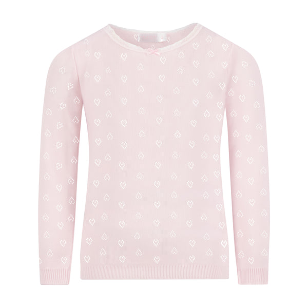 Polkadot GIRLS & BABY CREW LS Shell Pink Vintage Hearts Pointelle