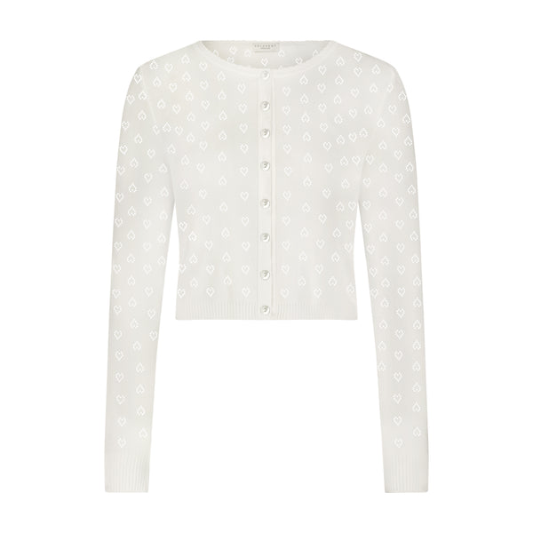 Polkadot Sophia Cropped Cardigan - Ivory Hearts Pointelle -NEW