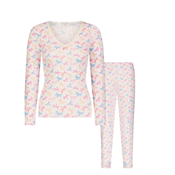 Polkadot SET V Neck Long Sleeve & Jogger - Dragonfly Print