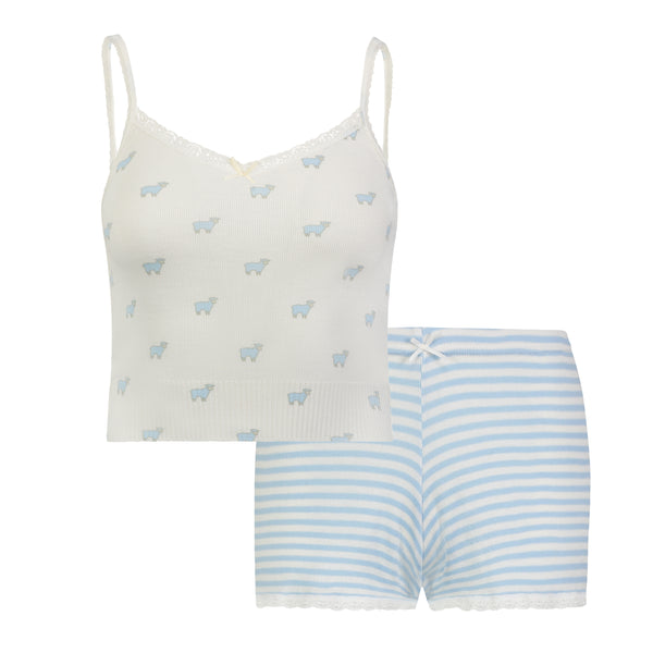 Polkadot SET Blue Sheep Liz Crop Cami & Blue Sailor Stripe Short Mid Rise