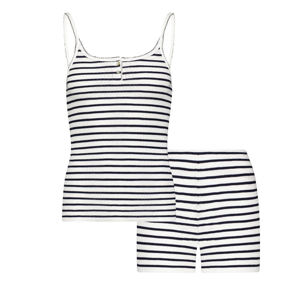 Polkadot SET Scoop Cami & Long Short - Breton Rib Stripe