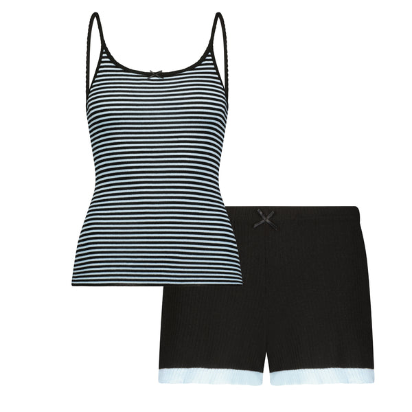Polkadot SET Stripe Scoop Cami & Black Short - Black /Blue