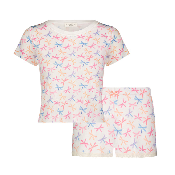 Polkadot SET Baby Crop Tee & Short Mid Rise - Dragonfly Print