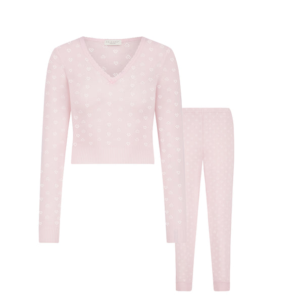 Polkadot SET Barbie Crop V LS & Jogger - Shell Pink Hearts Pointelle